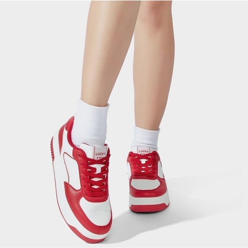 ☔️🩵⏭️NIB Lucky Step White & Red Platform Sneakers Size 8 - Picture 15 of 16